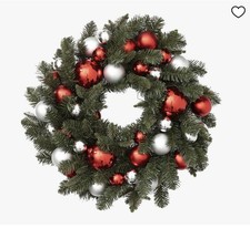 Pottery Barn Red Silver Faux Pine Christmas Wreath 20" NIB Indoor/Outdoor
