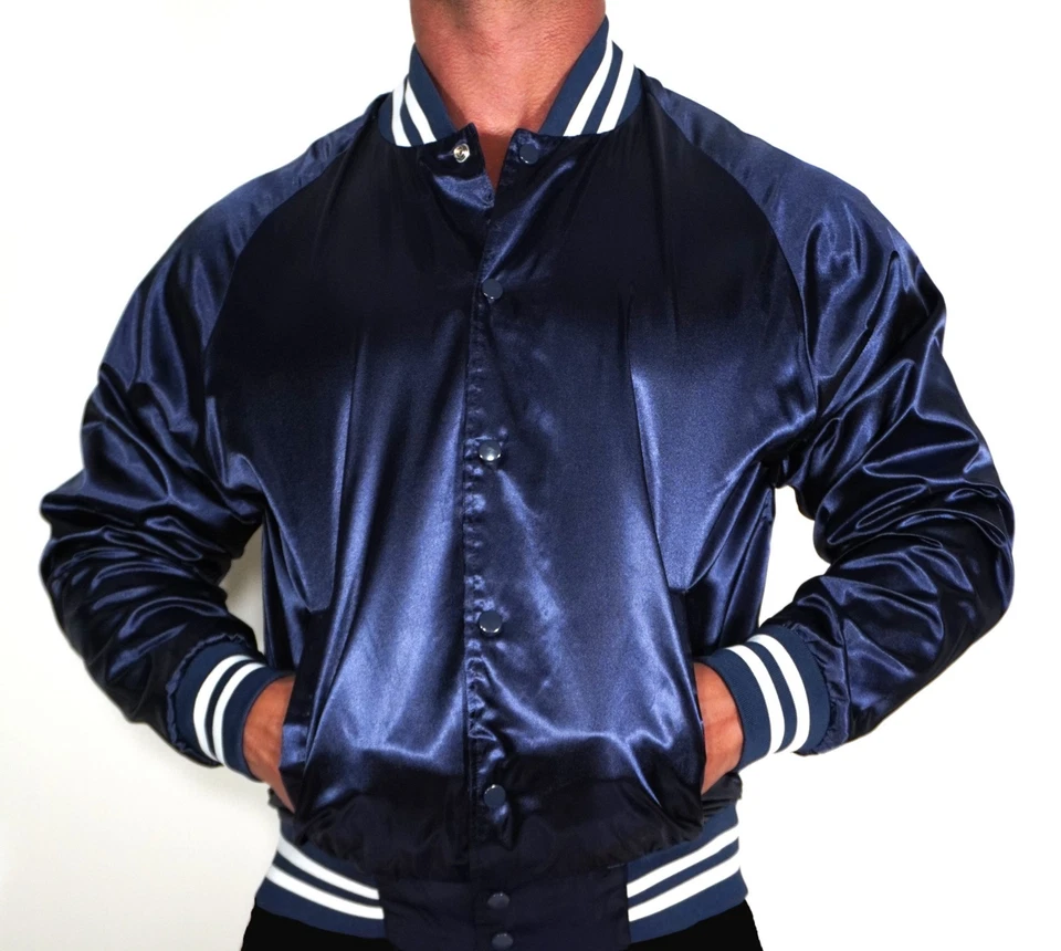NEW MEN'S SATIN DARK BLUE JACKET LARGE - Image 3 of 4