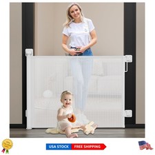 No Drill Retractable Baby Gate 72" Wide x 34" Tall - Safety for Kids Pets