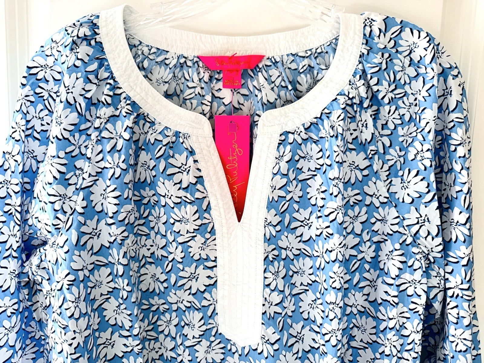 LILLY PULITZER CAMRYN TUNIC, LUNAR BLUE, PALM BEACH PETALS, NWT, $128, MEDIUM ￼