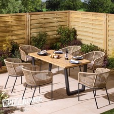 Garden Dining Set 7 Piece Acacia 160cm Table Steel Legs Rope Weave Chairs
