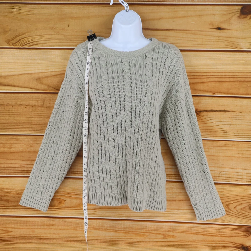Alia Cable-Knit Sweater Pullover Womens Size PL Beige 100% Cotton Crew Neck - Image 3 of 4