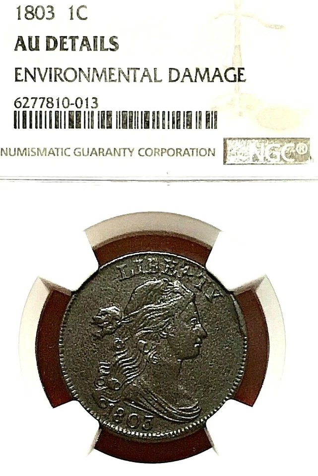 NGC AU 1803 "NO STEMS" DRAPED BUST LARGE CENT WITH OBVERSE CUD ERROR - Image 4 of 4