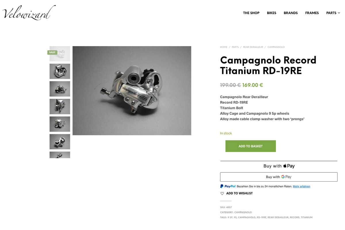 Dérailleur Arrière Campagnolo Record RD-19RE 1998 Titane 9 Vitesses - Occasion, état Correct, Cage Courte
