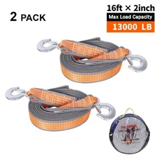 16FT Tow Strap with Hooks Car Vehicle Heavy Duty Recovery Rope 13,000 lbs