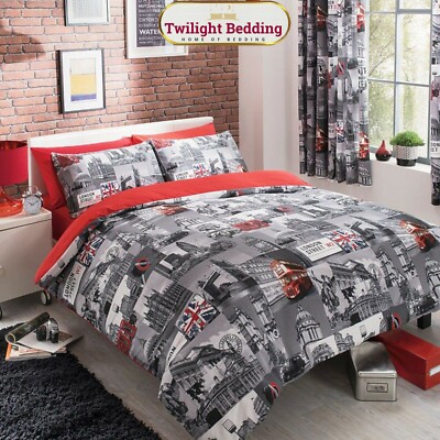 Red/Grey Duvet Cover Pillow Case London 