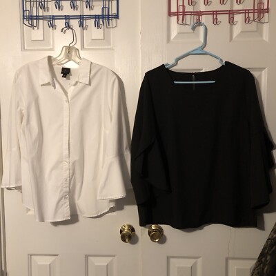 Women s Lot Of (2) Shirts White Button Up & Black 3/4 Sleeve Sz Petite XL #1332