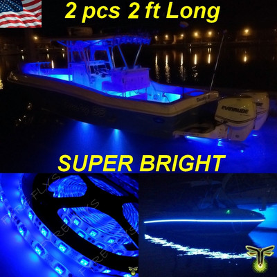 2x 24'' Blue LED Boat Deck Light Strip Waterproof Bow Trailer Fishing Pontoon 12v
