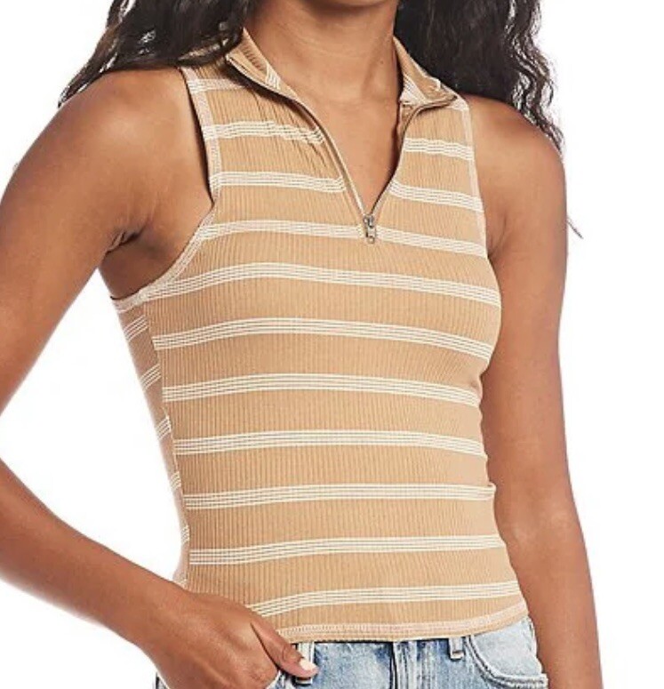 Moa Moa Sleeveless Striped Zip Top junior size Medium M