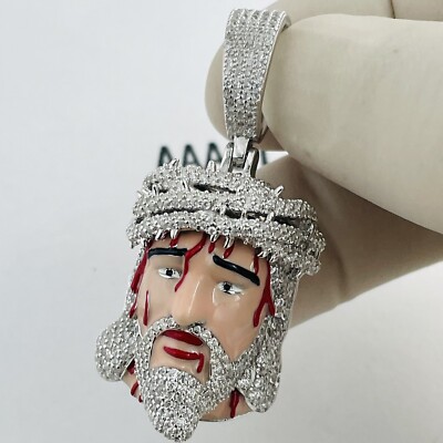 925 Solid Sterling Silver Cubic Zirconia Icy Jesus Face Pendant | eBay