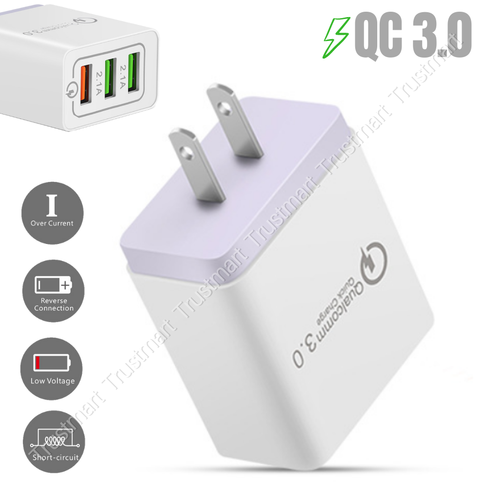 Chargeur Rapide 3 Ports USB Quick Charge 3.0 - 5V/9V/12V, 3A - Neuf - Pour Téléphones, Tablettes US