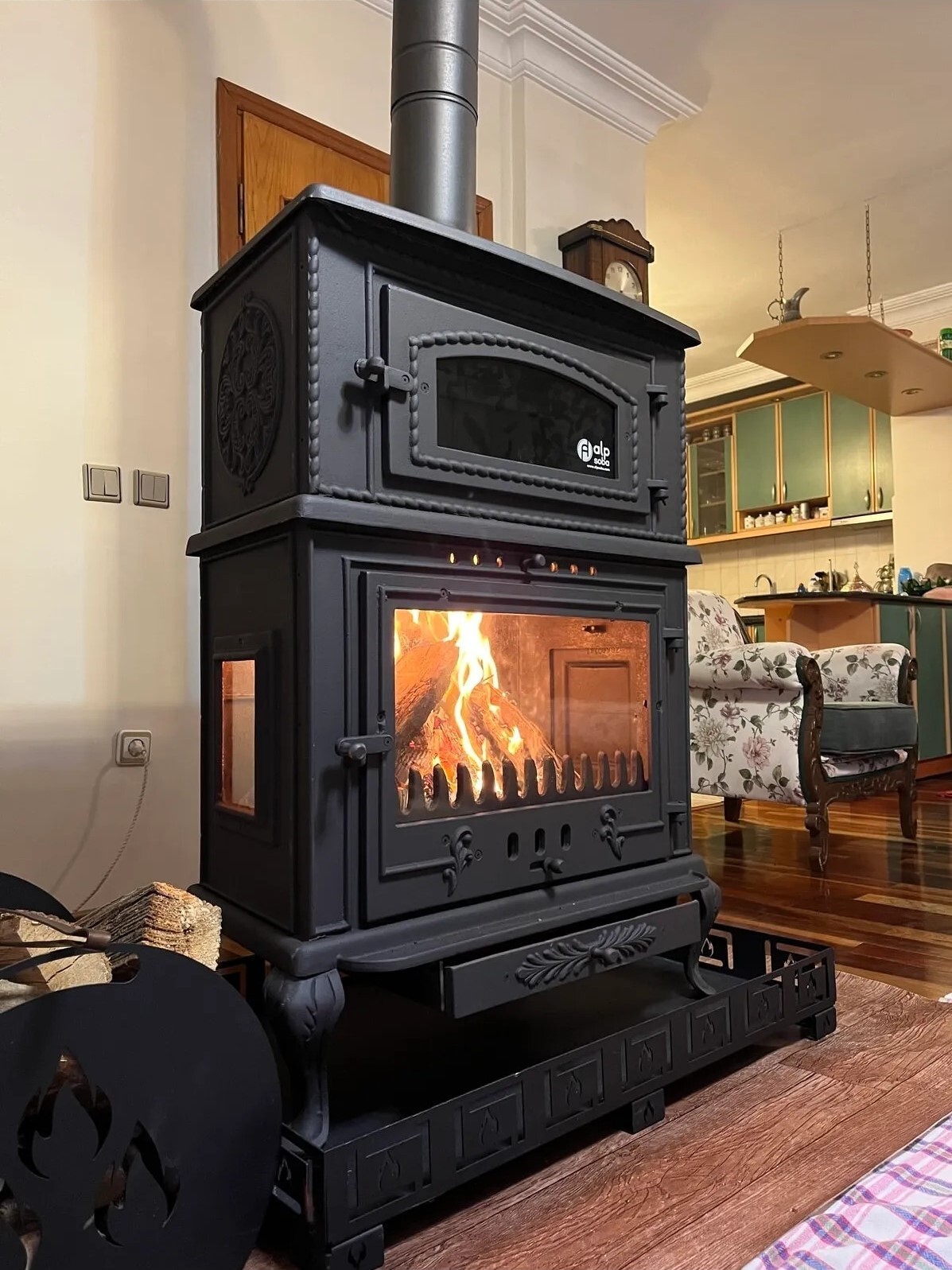 Cast Iron Wood u0026amp; Charcoal Stove, Fireplace with Oven, Living Room  Heating Stove | eBay