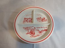 Vintage Vitrock Fire King Little Bo Peep Nursery Rhyme White/Red Divided Dish