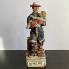 Vintage 1970's Lionstone Liqueur Whiskey Fireman Saving Child Decanter Rare