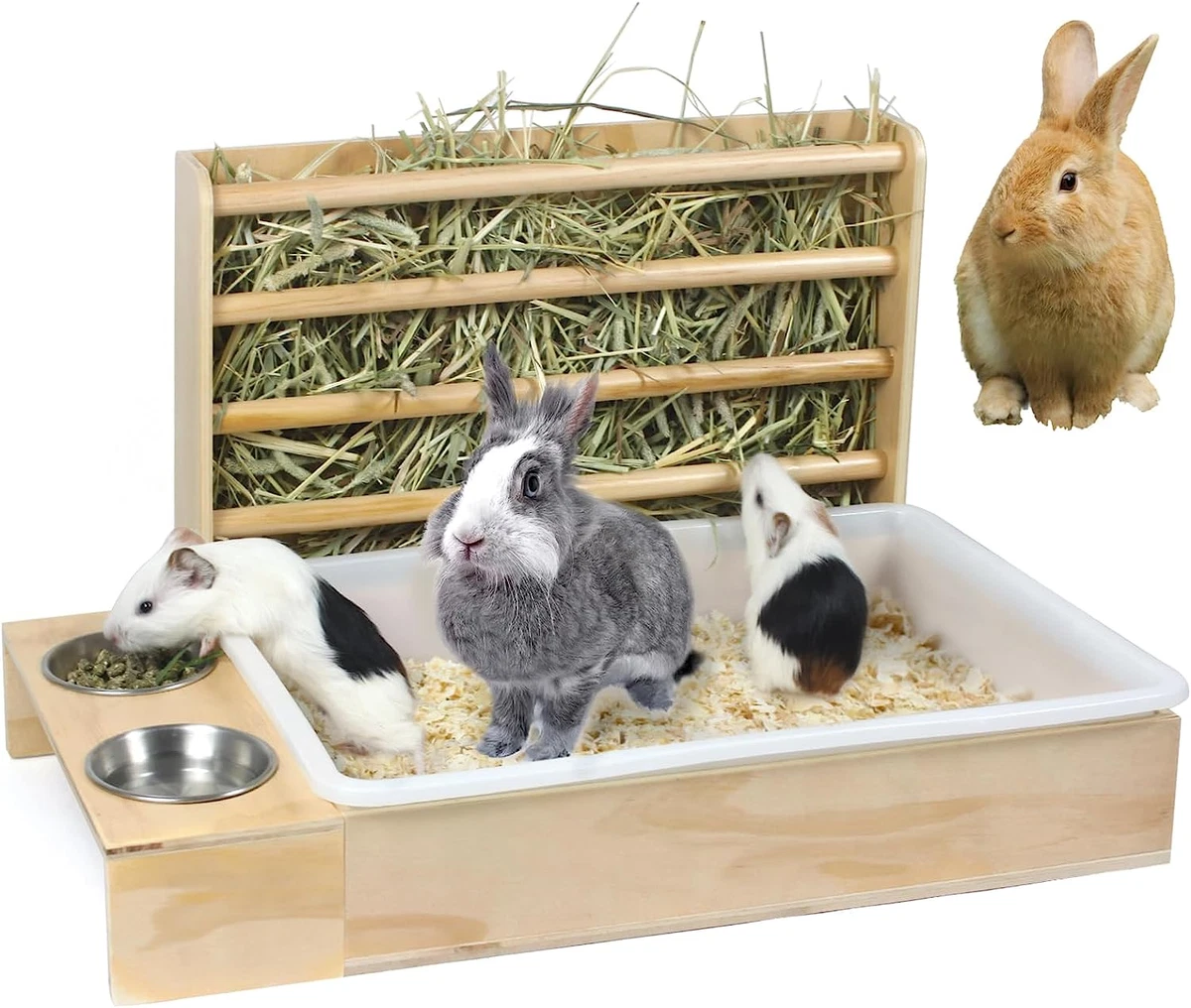 Rabbit hay feeder store and litter tray
