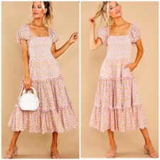 LoveShackFancy Masie Tiered Floral Midi Dress Fruity Punch XS