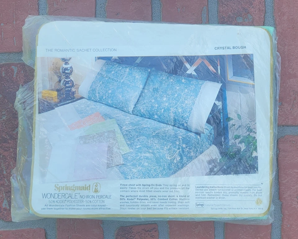 NOS - Lençol plano vintage verde e branco - Twin 39×76 - Imagem 2 de 3