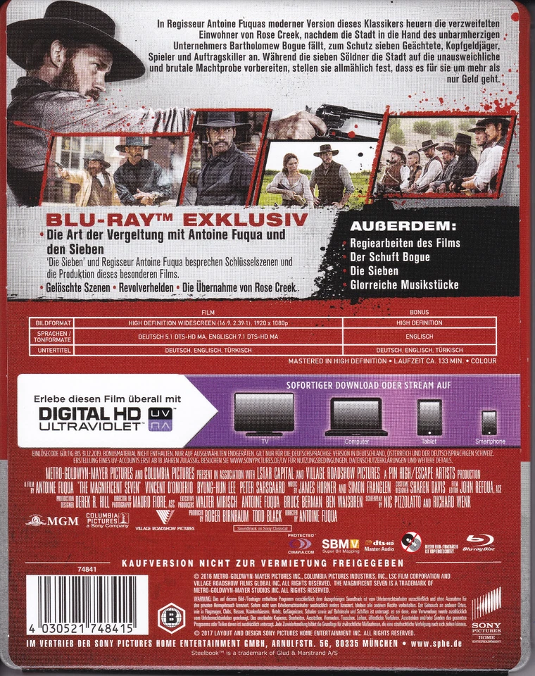 Blu-Ray: Die Glorreichen Sieben (Denzel Washington, Chris Pratt) *Steelbook* - Bild 2 von 2
