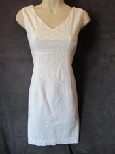 Summer White Cotton Eyelet Floral Embroidery Sleeveless Mini Sheath Dress M