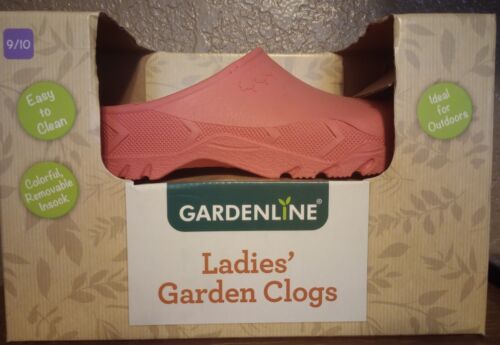 GARDENLINE GARDEN CLOGS PINK WOMEN FLORAL SIZE 9/10 SHOES WITH BOX - Afbeelding 1 van 3