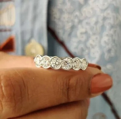 2 Ct Round Lab Created Diamond 6-Stone Engagement Band Ring 925 Sterling Silver