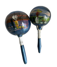 Vtg Mexico  Acapulco Hand Made Painted Blue Carved Wood Shaker Maracas Lot of 2