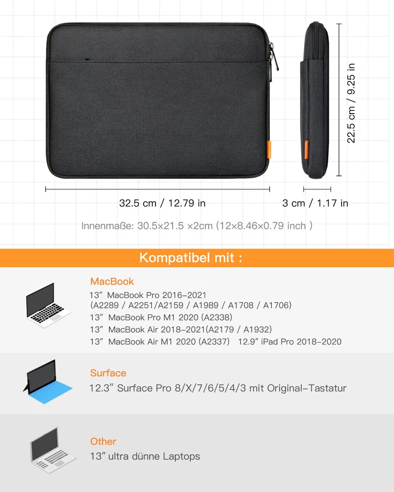 Inateck Tasche Hülle 11/12,3/13/14/15/15,6/16 Zoll Laptoptasche Laptophülle