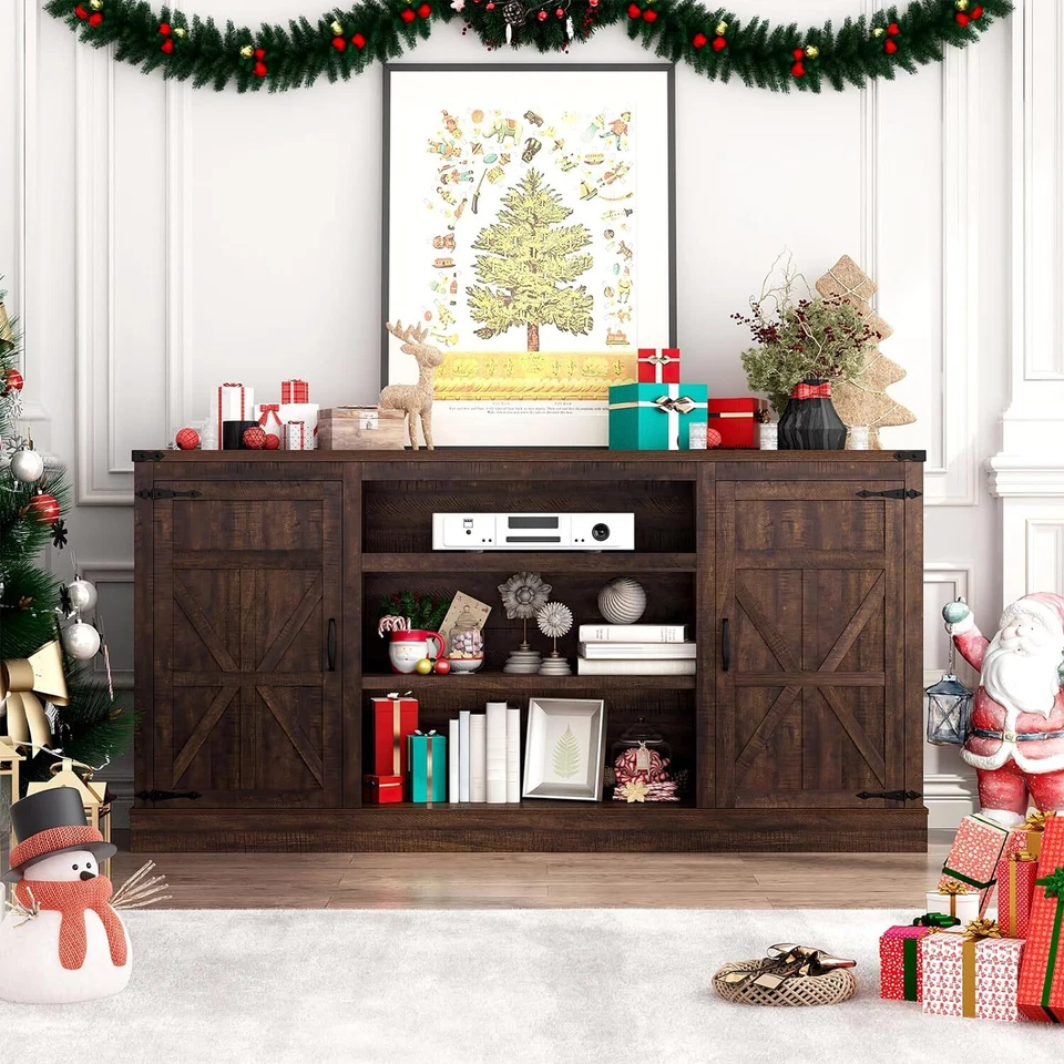 Soporte de TV de granja de 66", centro de entretenimiento con tomas de corriente para televisores de 75/65" Foto 3 de 4