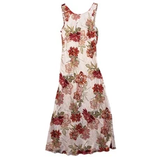 Paper Heart Dress Womens Large Pink Red Mauve Floral Maxi Tank Linen Summer