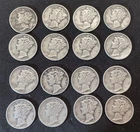 Mercury Dimes 1940 to 44 P,S,D Coins 90% Silver Good Condition lot of 16