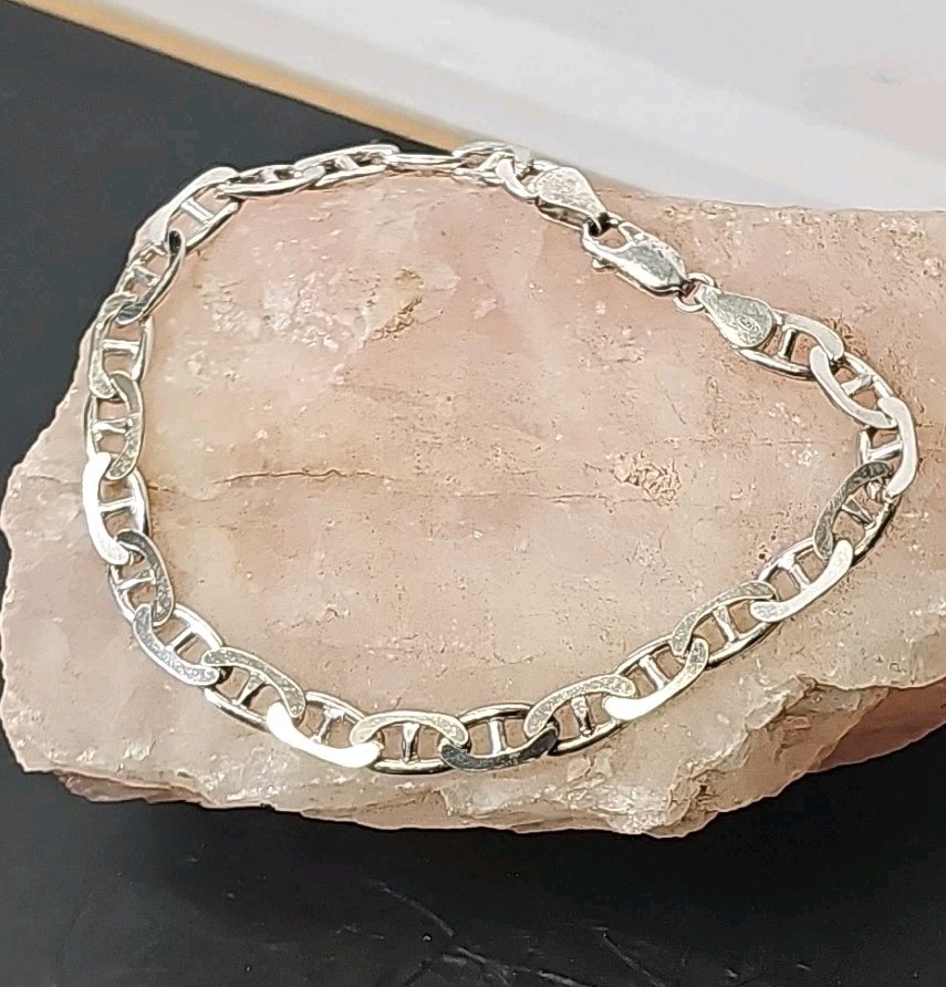 Solid Sterling Silver Mariner Link Chain Bracelet… - image 2