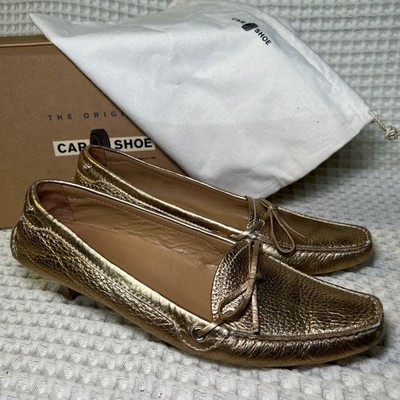 CAR SHOE Women's Gold Metallic Leather Loafer Heels Size 40