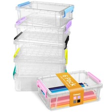 Sooez 6 Pack Extra Large Pencil Box, Plastic Case Crayon Large, Multi