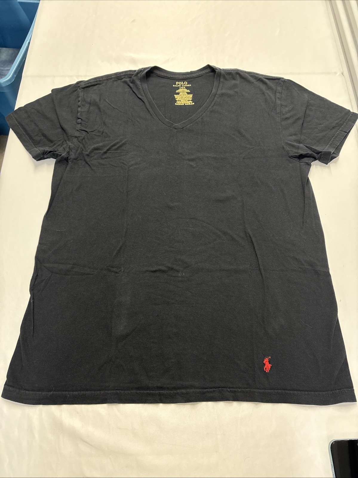 POLO RALPH LAUREN camicia uomo L nera manica corta scollo a V pony cotone