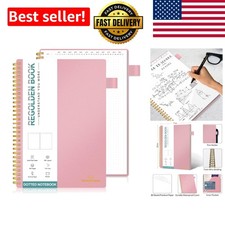 Undated Spiral Dotted Notebook 7x10, 160 Pages with Pen Holder - Pink Elegance