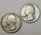 1934 P, D Washington Quarters, 90% Silver, Perfect For Coin Albums- Q-34BK