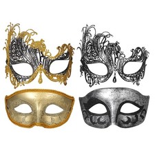 2Pcs Couple Carnival Masquerade Mask Set Metallic Festival Party Halloween Masks