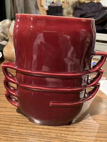 Vintage Red Wing Pottery Vase 1359 Art Deco 7.5" Dark Red  Stacked Teacup