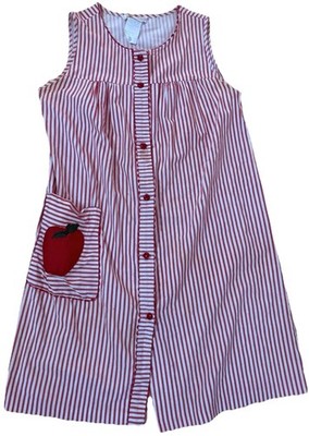 VINTAGE LEISURE LIFE House Dress Grandma Red Stripe Cute Apple Pockets Large