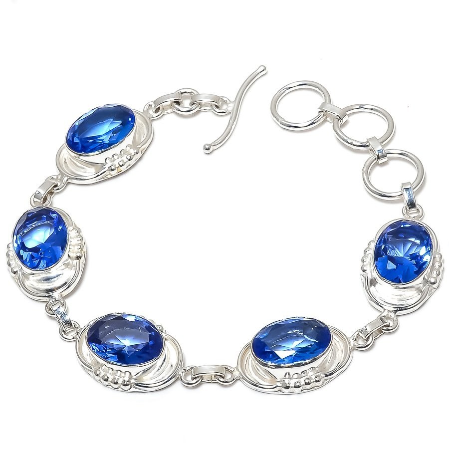 "Blue Tanzanite Gemstone Handmade 925 Sterling Silver Jewelry Bracelet Size 7-8\""