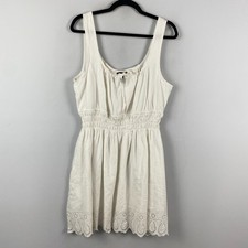 Gap Linen-Blend Mini Dress Women XL Off White Smocked Eyelet Sleeveless