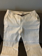 New NWT Michael Kors Linen Off White Pants Belted Size 14 Wide Leg 130