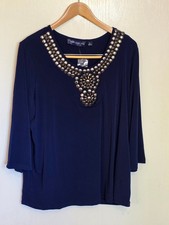 Susan Graver Style Navy Blue Embellished Stud...