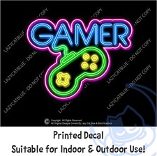 Gamer Decal Sticker Video Games Life Controller Neon Look Retro Vintage Girl Guy