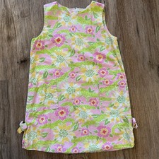 VTG Lilly Pulitzer Shift Dress Girls Size 6 Pink Green Floral Alligators Preppy