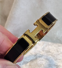 Hermes Black Club H Bracelet Yellow Gold Plated 6"