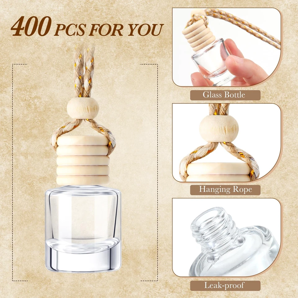 400 Piezas Ambientador Coche Colgante Difusor Botellas Vacías A Granel 8ml Vidrio Transparente... Foto 3 de 4