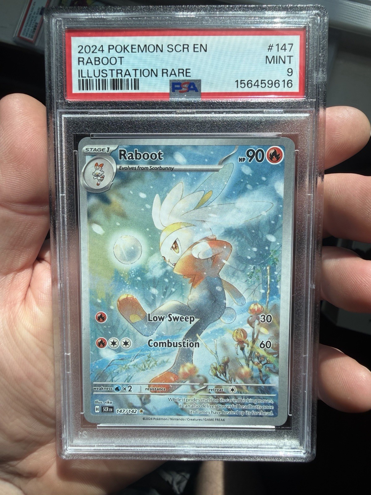 Pokémon TCG Raboot Stellar Crown Holo Illustration Rare Card 147/142 PSA Mint 9