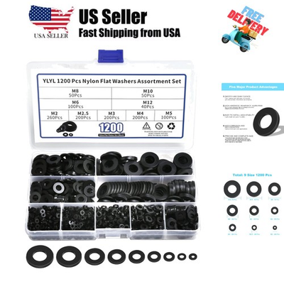 #ad #ad 1200 Pcs Nylon Flat Washers for Screws Bolts Black Plastic Washers Fender ... $17.99