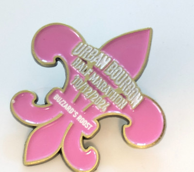 Buzzards Roost Urban Bourbon Half Marathon 2024 Lapel Pin Pink Fleur De Lis